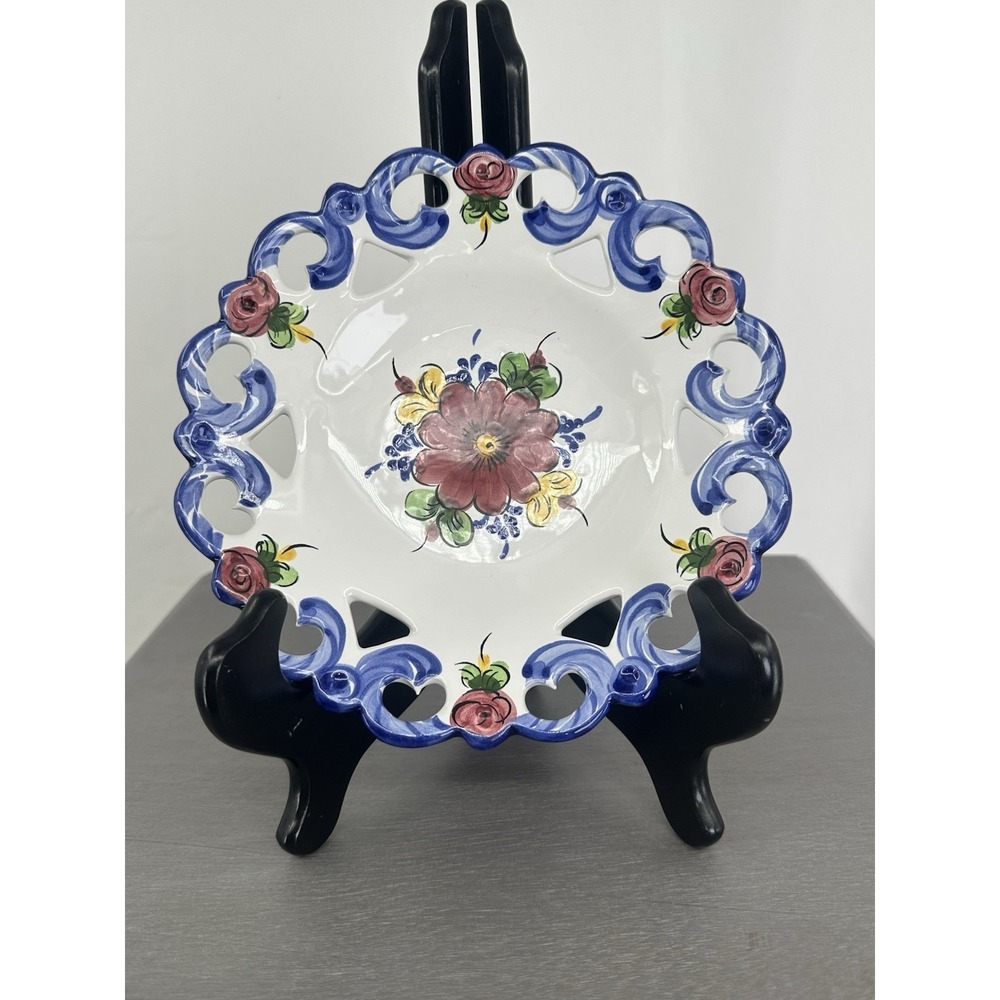 Vestal Portugal‎ Floral Reticulated Decorative Hand Painted Hanging Wall Plate